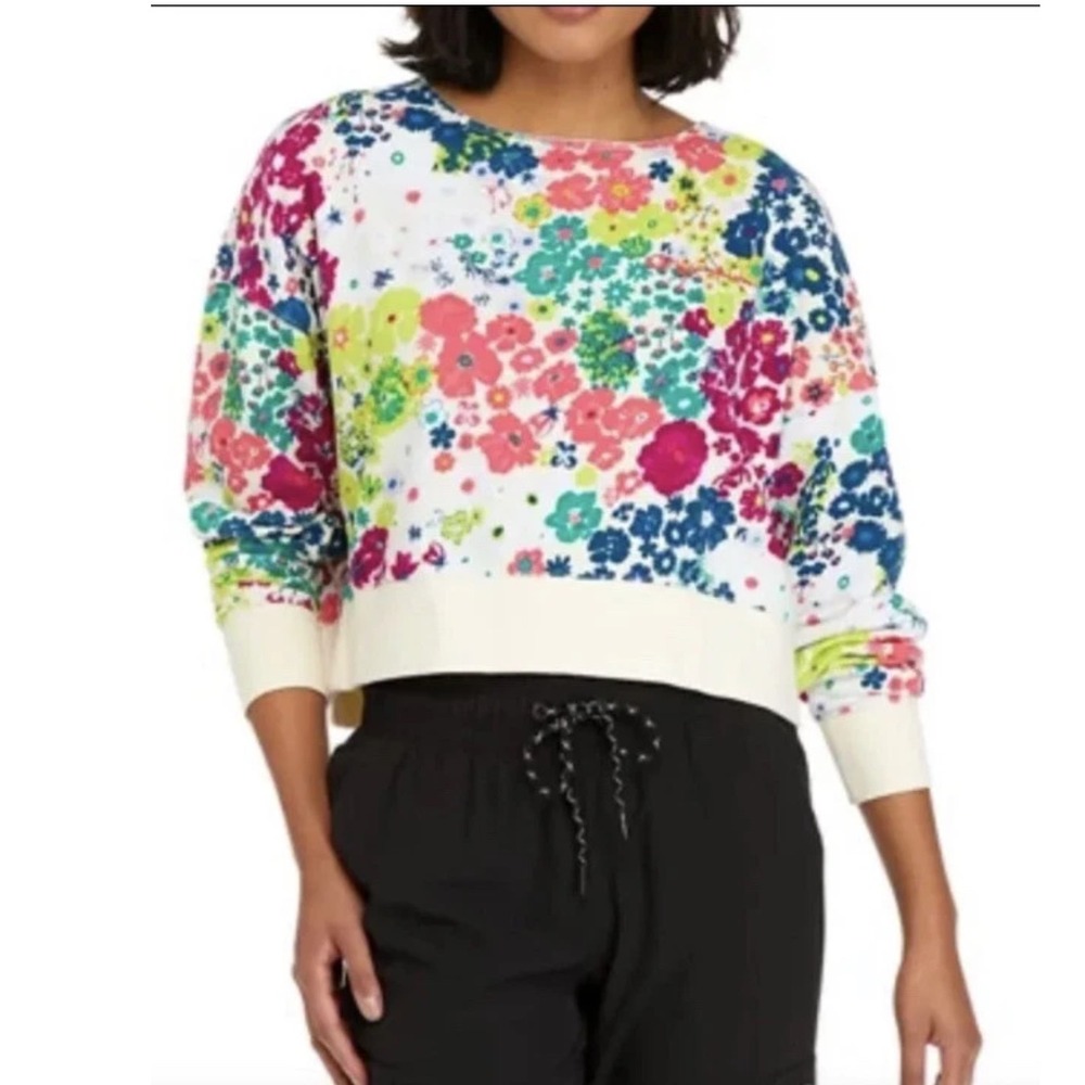 Champion Womens Floral Cropped Sweatshirt Large Multicolor‎ French Terry